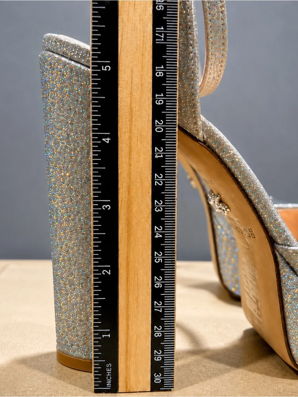 Antonio Melani x Born On Fifth Liv Silver Glitter Platform Block Heels 10